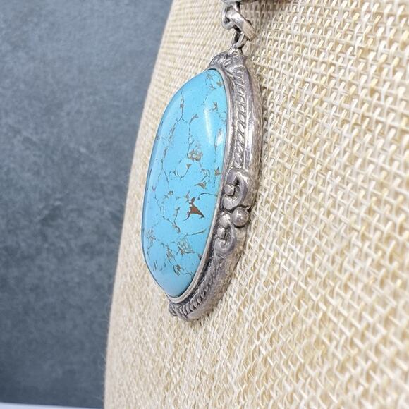 Multi Strand Red Coral and Turquoise Sterling Silver Pendant Statement Necklace - Picture 10 of 11